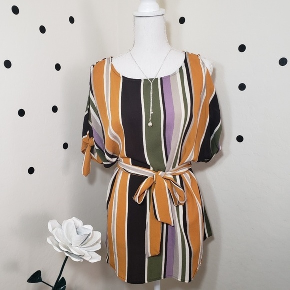 sandymaite Tops - Cold Shoulder Olive Multi Top